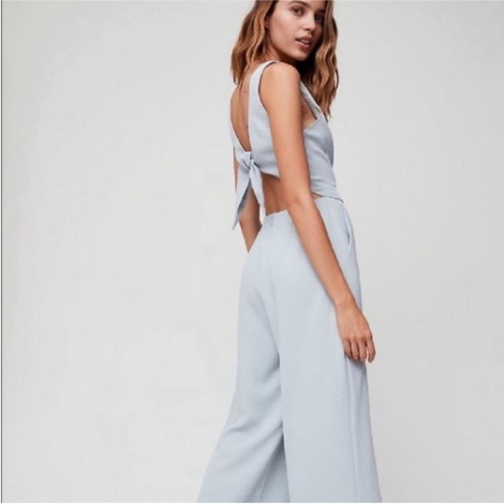 Aritzia Wilfred Ecoulement Square Neck Tie Back Jumpsuit in Light Blue Gray 0
